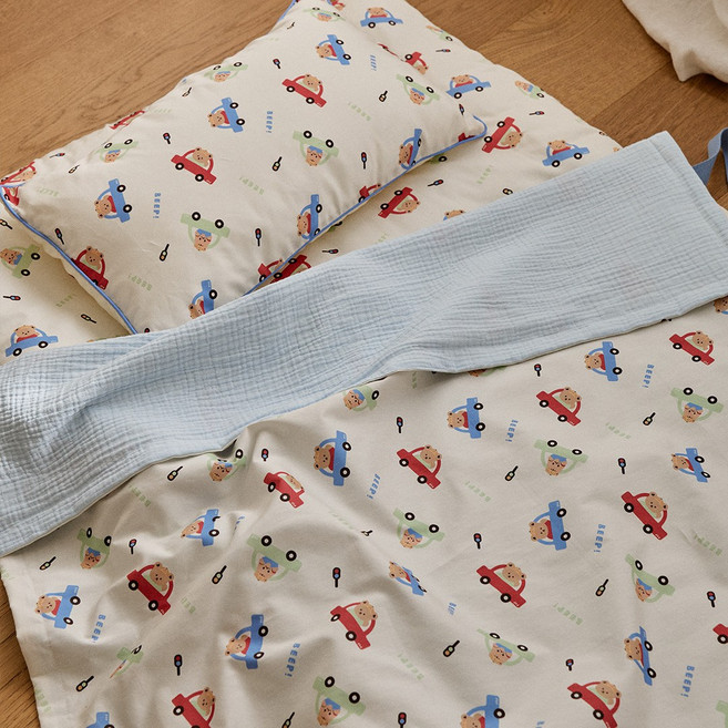 돗투돗 퓨어코튼 거즈 리버서블 간절기용 블랭킷, 붕붕카(블루)