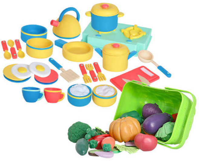 [캐스B] 플레이 말랑 부엌놀이세트(1748set) 소꿉놀이 부엌 요리 식기세트 야채바구니