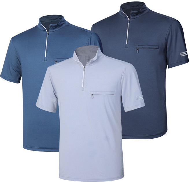 [이지바이] (1+1+1) 남성 냉감 하프집업 가슴포켓 반팔 티셔츠_작업복 써머라이즈