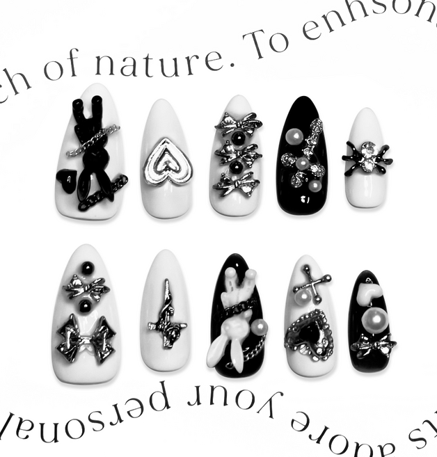 NEXORA 젤 네일팁 프레스온 네일 펑키래빗 디자인 (NEW) / 셀프네일 손톱팁 단품팁, 1세트, M