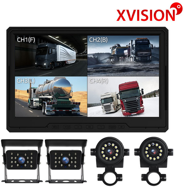 FHD 10인치 4채널 블랙박스 풀세트/4분할/카메라4개/터치스크린/화물차/대형차/전방 측방 후방카메라/K160-4, 1. K160+카메라4개+5M배선3개+후방선10M1개