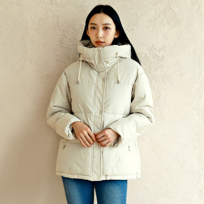 바이얼리 오버핏 하이넥 후드 하프패딩 / 빅사이즈