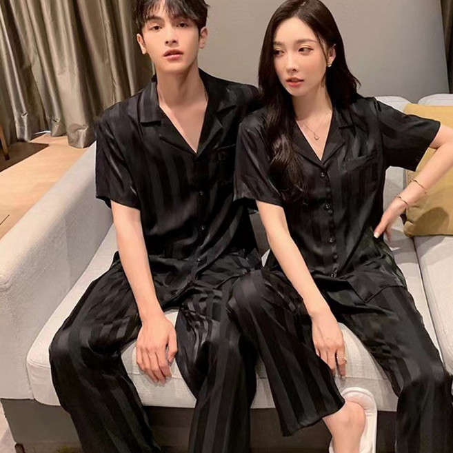 반팔 잠옷 실크핏 스트라이프 홈웨어 세트