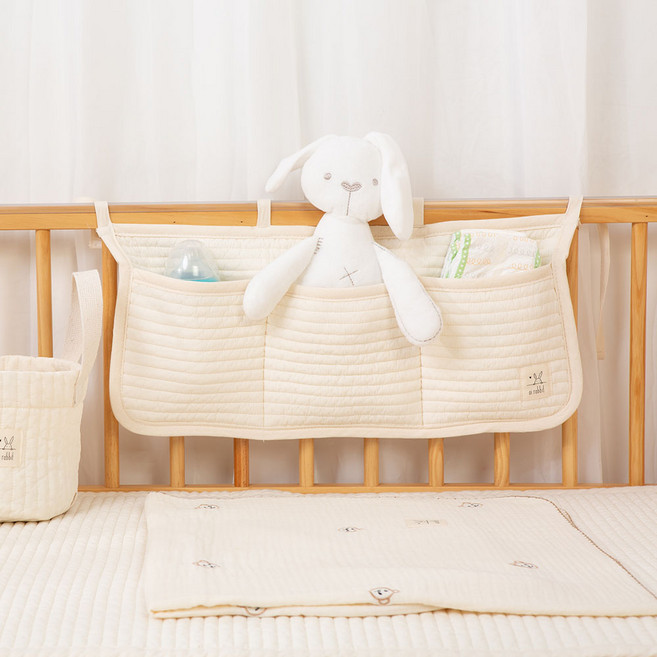 누빔 아기 장난감 바구니 정리함 기저귀바구니 베드포켓, 베이지, 2칸_RACK2-BG