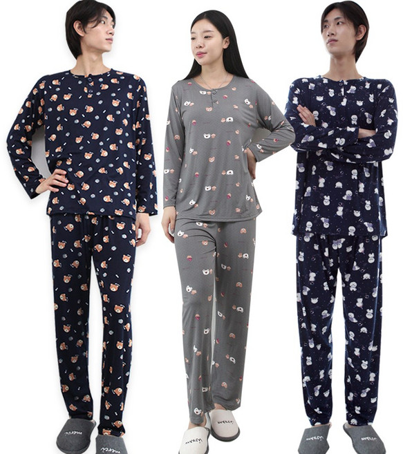 여성 남성 캐릭터 커플 파자마 잠옷세트 한벌 봄 가을 홈웨어 남자 여자 잠옷 상하의 세트