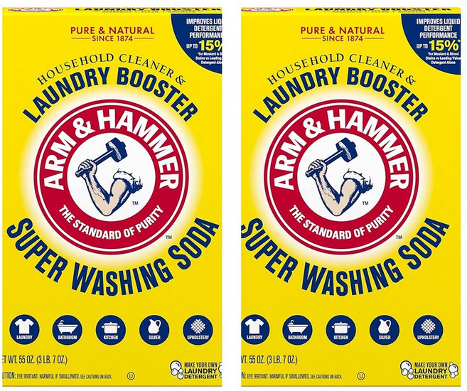 ARM & HAMMER Super Washing Soda 암앤해머 슈퍼 세탁 소다 다용도 세정제 및 세탁 강화제, 2개, 1.56kg