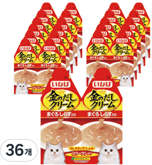 이나바 고양이 금빛육수 크림 파우치 2p, 혼합맛(참치/치어), 60g, 36개