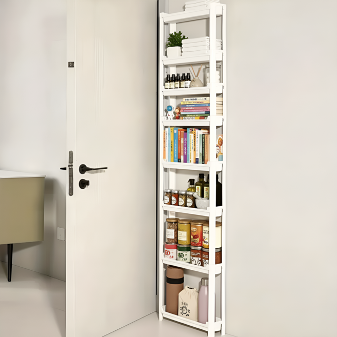 공간활용 슬림한 8단 문뒤 틈새 선반 수납장, 화이트