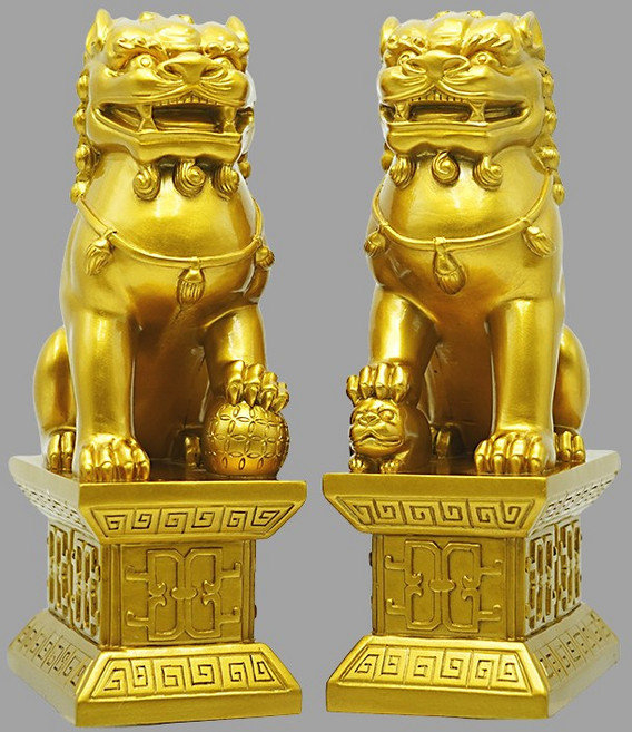 더우글 해태상 동상 조각상 해치상(2개 1세트), 특대 골드, 골드