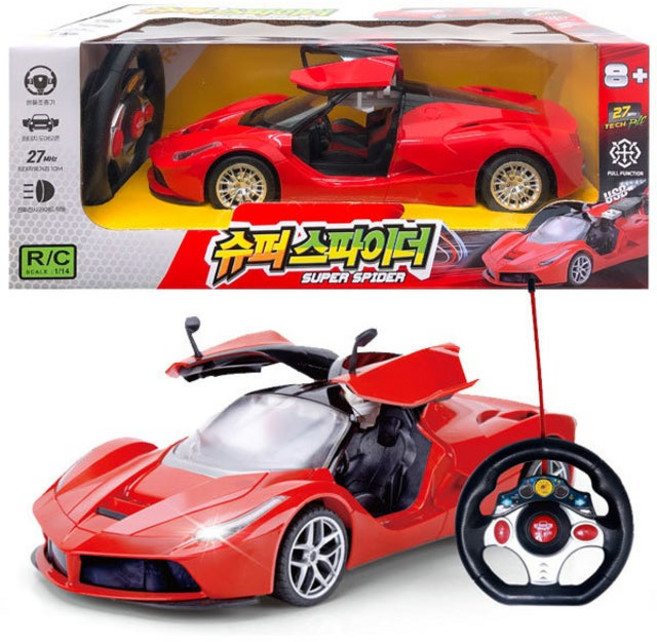 어린이RC카 1:14 슈퍼스파이더 무선조종자동차 레드 핸들조종기 자동 문열림 라이트, 1개
