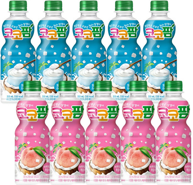 해태 코코팜 페트 음료 화이트요구르트+피치핑크복숭아 각 5개씩, 10개, 300ml