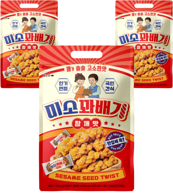 누누곳간 미소꽈배기 참깨 옛날 과자, 3개, 500g