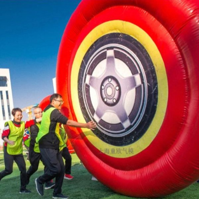타이어 에어바운스 에어타이어 원반 굴리기 에어풍선 체육대회 에어휠, 직경 1.5m 빨간색