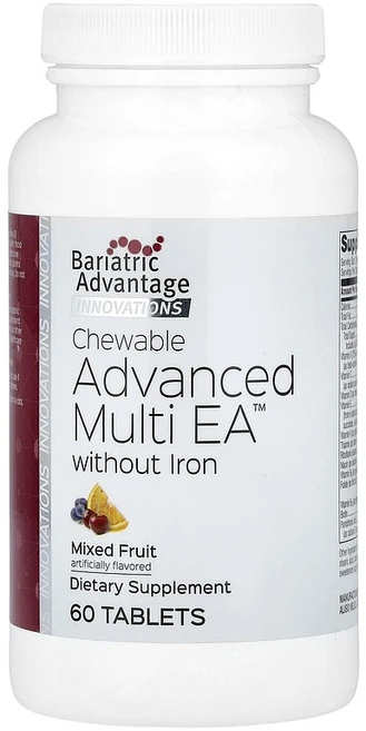 바리아트릭 어드밴티지 어드밴스드 멀티 종합비타민 츄어블 무철분 믹스드 프루트 60정 비타민A 및 비타민C 함유, Bariatric Advantage 베리아트릭 어드밴티, 1개 - 쿠팡