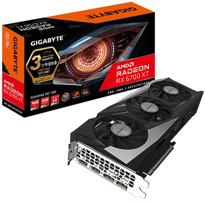GIGABYTE 라데온 RX 6700 XT Gaming OC D6 12GB 3팬 중고 기가바이트