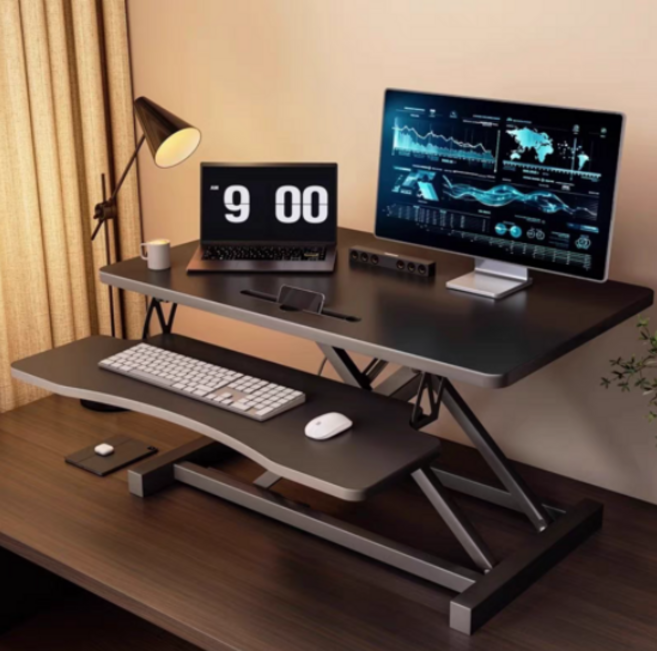 [대욱] 높이조절 모션 데스크 거치형 스탠딩 컴퓨터 책상 테이블, 블랙 91*40cm