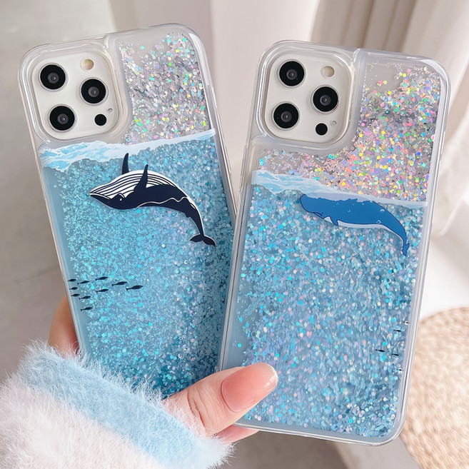 갤럭시 S22 S21 S23 S20 S10 노트 20 10 ULTRA PLUS 반짝이 아쿠아 액체 글리터 고래 투명 실리콘 케이스