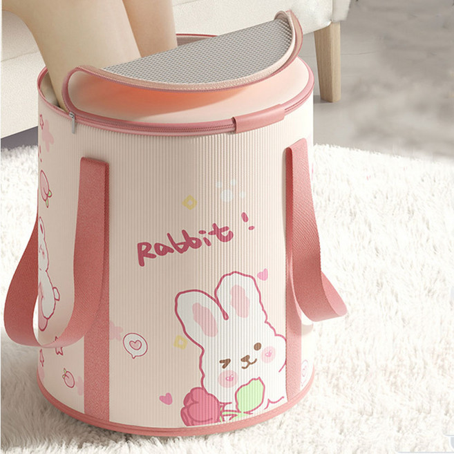 접이식 휴대용 족용통 다용도 바스켓 뚜껑포함, 토끼, 1개