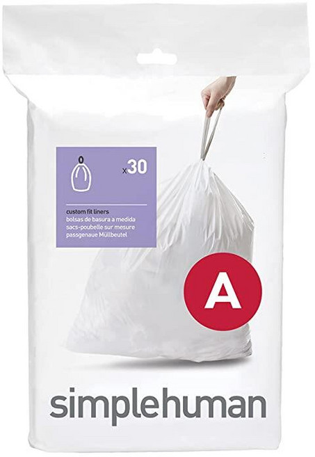 136902 Simplehuman Code H 60개 정품 Odorsorb 맞춤형 핏 라이너 디스펜서 팩의 드로스트링 냄새 흡수 쓰레기 봉투 30-35리터 / 8-9갤런, 코드 A, 화이트
