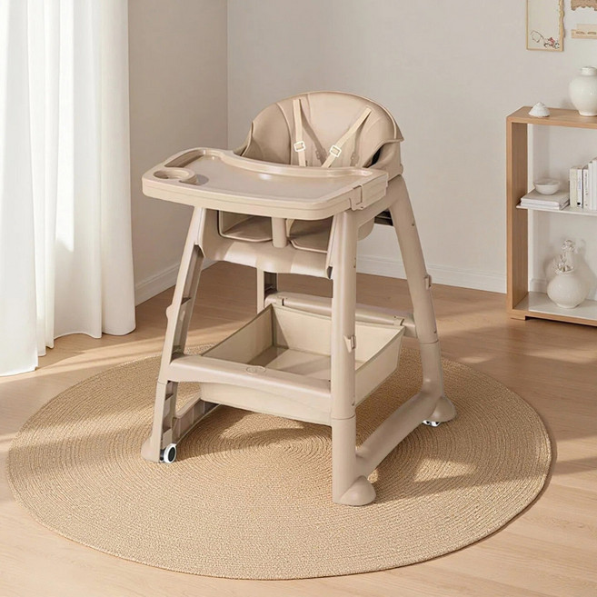 加高加厚兒童餐椅 嬰兒吃飯椅子 家用寶寶餐桌椅, 增高款咖色餐椅+網兜+剎車輪+坐墊