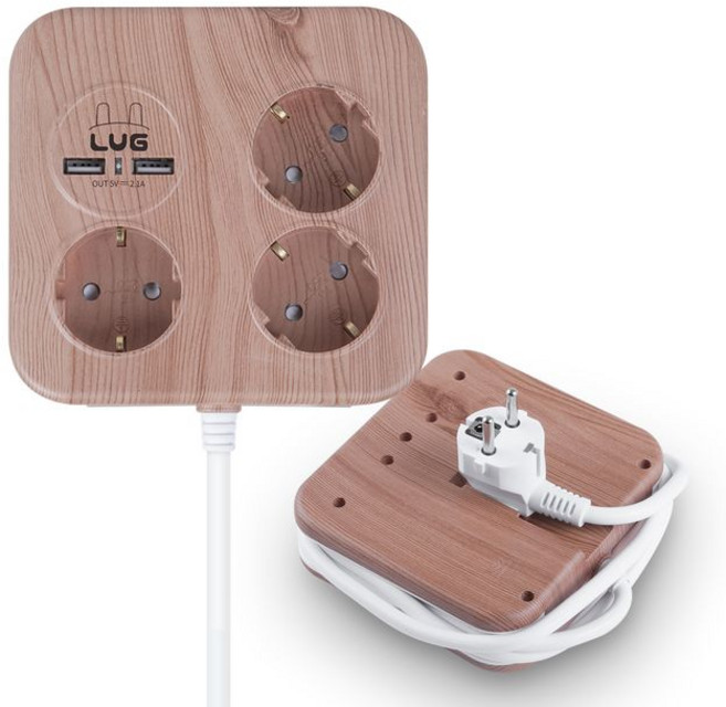 상세설명 참조 러그(LUG) CUBE 2포트 USB 멀티탭 3구 WOOD, 1개, 1cm