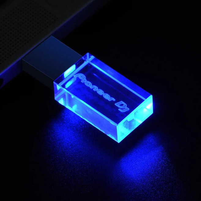 주행다채로운 LED USB 플래시 드라이브 128GB 고속 쓰기 읽기 메모리 스틱 라이트 파이오니어 DJ 프리미엄, 60) 64GB - With Blue LED, 1개