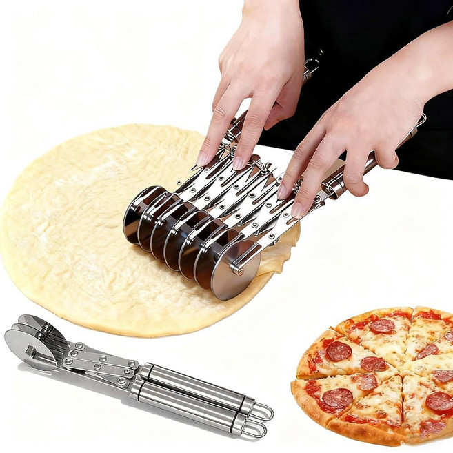 JOLNNKHF 휠 페이스트리 커터 손잡이가 있는 조절 가능한 파스타 커터 국수용 스테인리스 스틸 반죽 슬라이서 피자 브라우니 파이 크러스트 베이킹 및 요리용 멀티 도구, 3 Roller