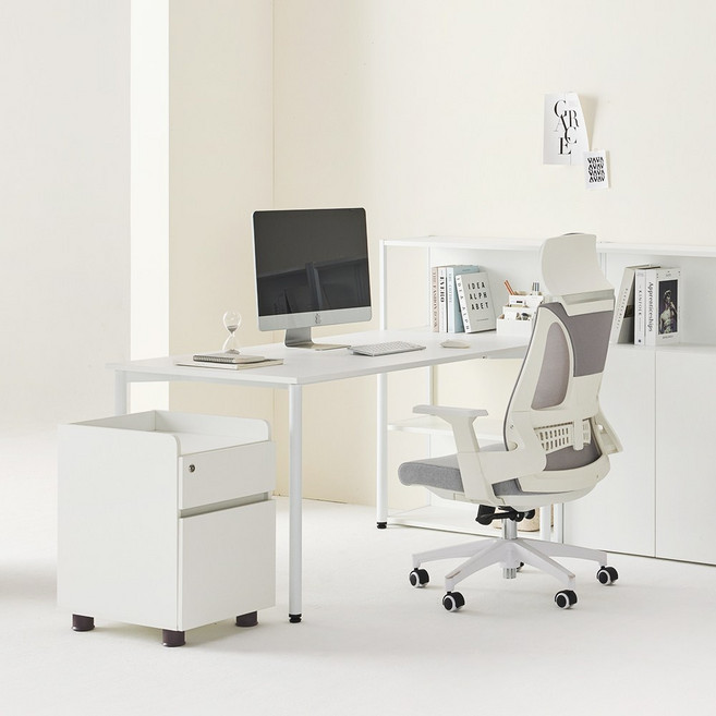 두로 LPM 베이직 데스크 1800x800, 화이트프레임, 올화이트, 화이트프레임/라운드/올화이트