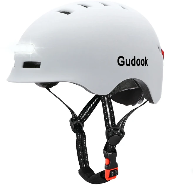 쿠쿠스토어 GUDOOK 성인 자전거 헬멧(조명 포함) - 남성 스쿠터 사이클링 스케이트 전면 및 LED, 02 Transparent