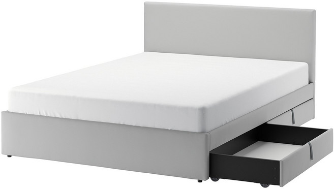 [이케아] GLADSTAD 글라스타드 침대+수납상자2 194.068.11, 카부사 라이트그레이