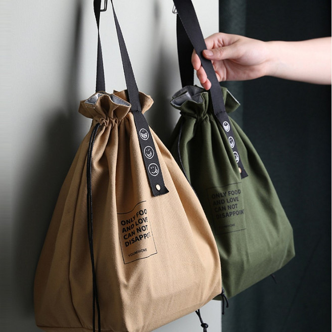 엠케이리빙 복주머니 런치백 직장인 회사원 피크닉 보냉 보온 도시락가방, 베이지