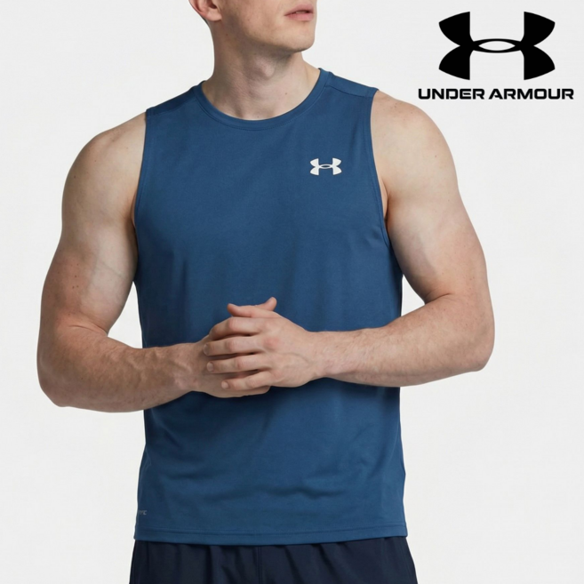 언더아머 남성 UA Tech 테크 탱크 HeatGear 히트기어 컴프레션 아머 슬리브리스 나시 런닝 민소매 티셔츠 1382795-498