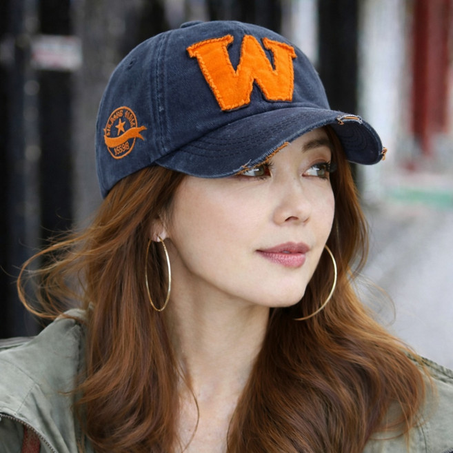 W 로고 워싱 볼캡 남녀공용 빈티지 야구모자 데일리 캡모자 T4098