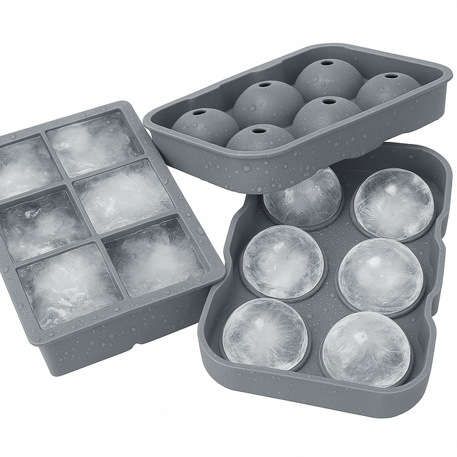 (1+1) 루비바 하이볼 위스키 칵테일 실리콘 얼음틀 실속형 세트 사각+원형, 1세트, 그레이