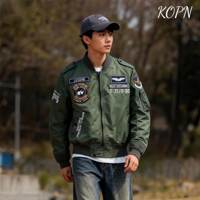 KOPN 조종사 터프가이 코트 남자 봄 가을 헐렁헐렁 큰 사이즈 에 옷 유행표 작업복 야구 칼라 남자 기능 재킷