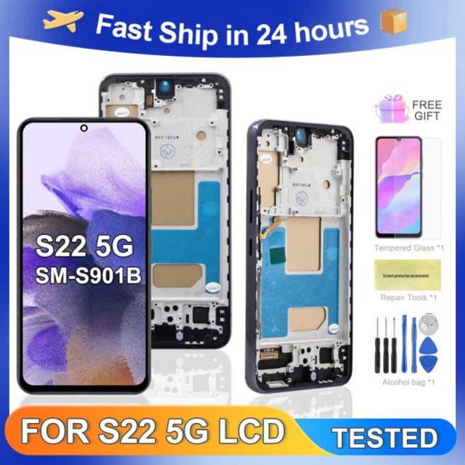 S22의 경우 S22 5G S901B S901U S901W S901N S901E LCD 디스플레이 터치 스크린 디지타이저 어셈블리 교체, 04 Gold With Frame