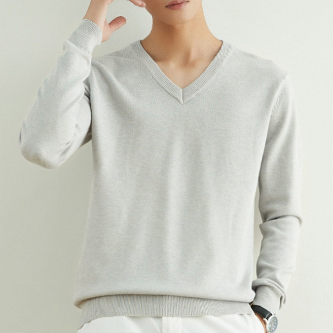 에리페 남성용 베이직 라인 클린 V넥 긴팔 니트