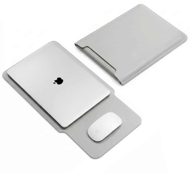 세련된 가죽 노트북 파우치 슬림 휴대용 케이스 스크래치 방지 마우스패드 겸용, 그레이, 1개