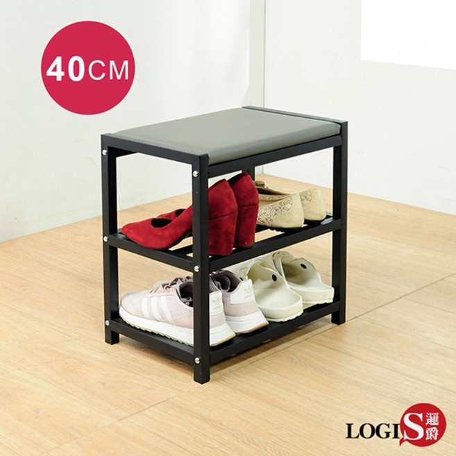 兩層置物穿鞋椅 附坐墊, 1個, 寬40cm