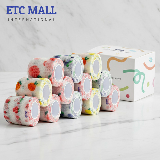 이티씨몰 자가점착 밴드 5cm 압박붕대 패턴 과일 4종 스트로베리 만다린 그레이프 피치 10+2, 1개