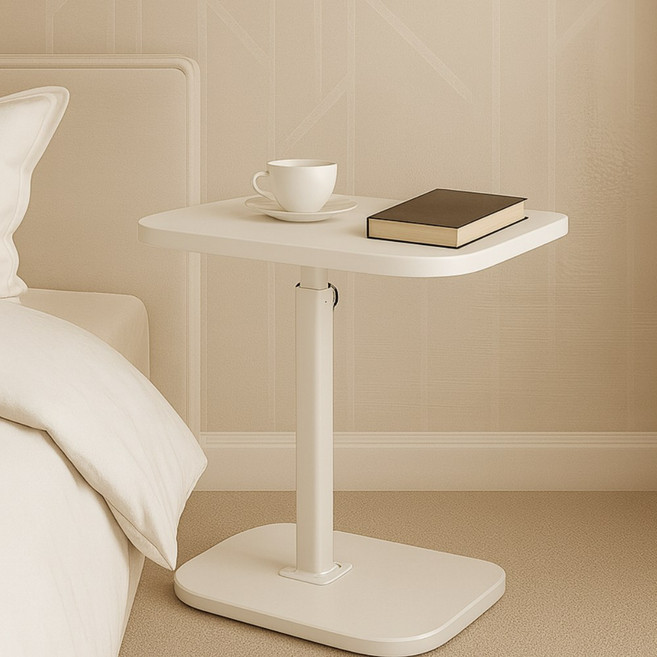 다로엘 높이조절 프리미엄 소파 침대 360도 회전 사이드 테이블, 퓨어 화이트