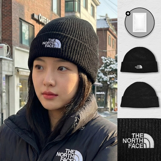 노스페이스 비니 TNF 미드 로고 BN 방한 모자 TB 겨울 + 핫팩 세트