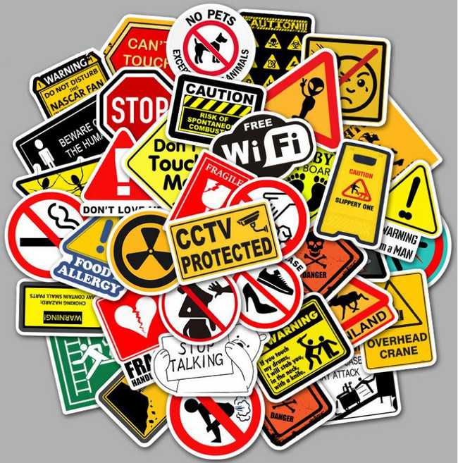 올리브파티 감성 캐리어 노트북 여행 방수 스티커 세트, 1세트, 경고