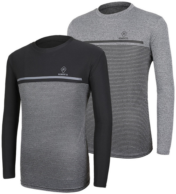 [이지바이] (1+1) 남성 긴팔 라운드 티셔츠_스트라이프 등산 아웃도어 스포츠 티셔츠