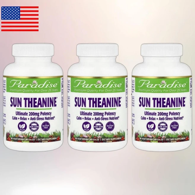 Paradise Herbs 파라다이스 허브 Sun Theanine 200mg 베지 캡슐 90정 3통 - 쿠팡