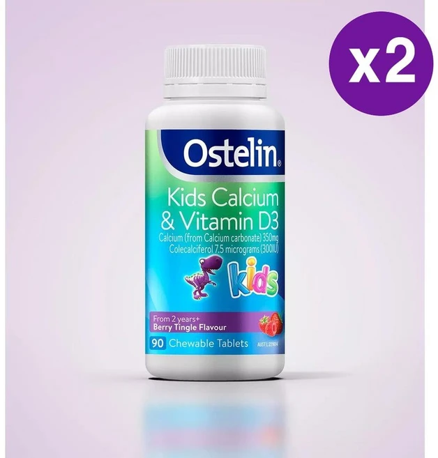 Ostelin Kids Calcium & Vitamin D3 오스텔린 키드 칼슘 앤 비타민 D3 90타블렛 2팩, 2개, 90정 - 쿠팡
