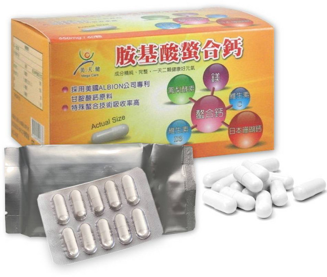 Mega Care 胺基酸螯合鈣 成分精純完整 一天兩顆健康好元氣, 0.65g, 1個