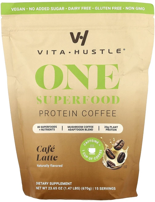 매우편하고 VitaHustle 슈퍼 푸드 프로틴 커피 카페 라떼 670g(1.47lb) 끝내주게잘나가는상품, VitaHustle슈퍼푸드프로틴커피카페라떼670g147, 670g, 1개 - 쿠팡