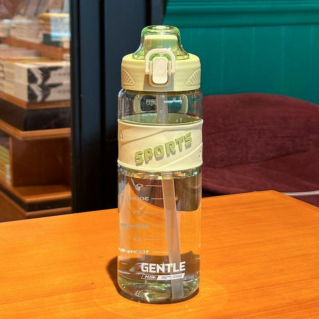 750ml運動水壺 大容量直飲水杯 韓版簡約便攜新款, 易椒綠【750ml】,杯子+杯刷吸管刷, 1個