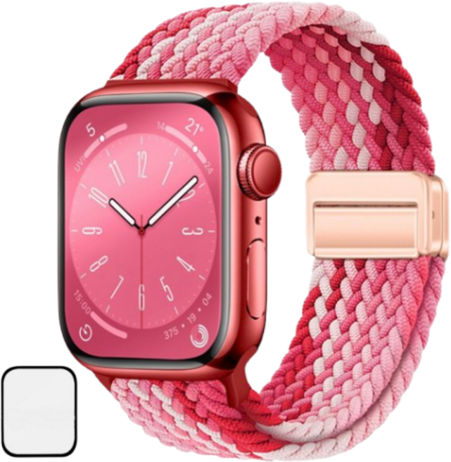 NUBASE 애플워치 호환 마그네틱 체크 브레이드 솔로루프 스포츠 스트랩, 스트로베리핑크, 1개